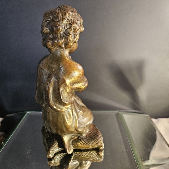 Italian Gilt Bronze Cherub, 1860's Antique Sculpture Very Heavy - Picture 5 of 16
